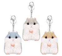 RosewineC 3 Pcs Cute Hamster Keyrings Soft Plush Keychain Hamster Pendant Keyring Pompom Keychain Decoration Animal Keychains Backpack Bag Pendant Keyrings for Girls Women Gift (BLUE BROWM GREY)
