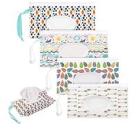 RosewineC 4 Pack Wet Wipe Pouch, Extra Large 10" x 6" Reusable Baby Wipe Case Refillable Wipes Dispenser Travel Container Wipes Bag for Baby and Adult (Colorful)