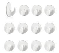RosewineC Plastic Hooks Self Adhesive, 12 Pcs Seamless Multi-Purpose Hooks, White Plastic Heavy Sticky Removable Wall Hangers, Wall Hanger for Bathroom, Kitchen, Office, Closet, Glass