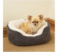 Rosewood Jumbo Cord Plush Dog Bed - Medium, 62x60cm - Washable Oval Pet Bed Cushion for Dogs and Cats - Warm and Comfortable - Non-Slip Base, Soft Plush Material - Grey/Cream