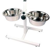 ROSEWOOD ADJUSTABLE DOUBLE DINER LARGE SILVER DOG FEEDING STAND 4.4L