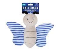 Rosewood Battersea Crinkle Butterfly Dog Toy - Plush, Soft for Snuggle and Play, Squeaky, Blue Striped, 8cm x 18cm