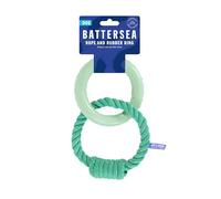 Rosewood Battersea Rope & Rubber Rings Tug Dog Toy, 13cm x 20cm, Green - Durable, Interactive Toy for Tugging, Chewing, and Playtime with Dogs
