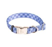 Rosewood Blue Checkerboard Dog Collar - Adjustable Pet Collar for Small, Medium, Large Dogs - Stylish, Durable Collar with Metal Hardware - 14-20"