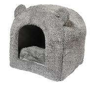 Rosewood Brown / Grey Teddy Bear Cat Bed Super Soft Cat Kitten Hideout Bed