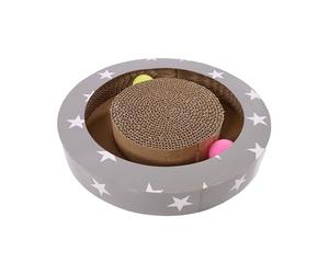 Rosewood Cat Scratcher Toy with Ball Track - Round Cardboard Scratch Pad with Ping Pong Balls, Cat Enrichment Toy for Indoor Cats, Durable Corrugated Scratcher, 30 x 30 cm
