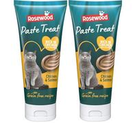 Rosewood Chicken and Salmon Paste for Cats - Made with Real Meat, Rich in Chicken, Grain-Free Recipe, Hypoallergenic Cat Treat, Creamy Lick Mat Paste, Training Aid (75g) (Pack of 2)