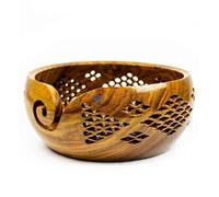 Rosewood Crafted Wooden Yarn Storage Bowl with Carved Holes & Drills | Knitting Crochet Accessories | Nagina International (Medium)