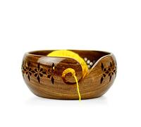 Rosewood Crafted Wooden Yarn Storage Bowl with Carved Holes & Drills | Knitting Crochet Accessories | Nagina International (Small)