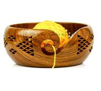 Rosewood Crafted Wooden Yarn Storage Bowl with Carved Holes & Drills | Knitting Crochet Accessories | Nagina International (Small)
