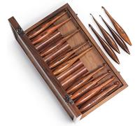 Rosewood Crochet Box Case with Hooks, Ergonomic Wooden Crochet Hook Holder for Knitting Yarn, Needles Set of 13 (3.5mm-12mm) Wood Storage Box for Crocheting, Knitting & Crafting