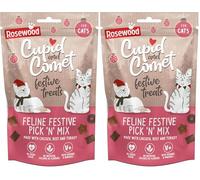 Rosewood Cupid & Comet Feline Festive Pick 'N' Mix for Cats - Meaty Cat Treat Mix Made with Chicken, Beef and Turkey, Added Vitamins and Minerals, No Added Sugar, Small Cat Biscuits (180g) (Pack of 2)