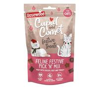 Rosewood Cupid & Comet Feline Festive Pick 'N' Mix for Cats - Meaty Cat Treat Mix Made with Chicken, Beef and Turkey, Added Vitamins and Minerals, No Added Sugar, Small Cat Biscuits (180g)