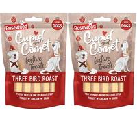 Rosewood Cupid & Comet Three Bird Roast Meaty Strips for Dogs - Made with Real Turkey, Chicken and Duck, High-Protein Chews, Festive Dog Treats for Small, Medium, Large Dogs, (100g) (Pack of 2)