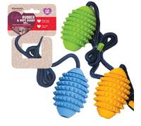 Rosewood Cyber Rubber and Rope Rugby Ball for Dogs - Tough, Interactive Dog Toy for Chewing, Fetch and Play - Non-Toxic Rubber - Supports Dental