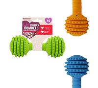 Rosewood Cyber Rubber Dumbbell Toy for Dogs - Tough, Chew-Resistant Interactive Dog Toy for Chewing, Fetch and Play - Non-Toxic Rubber - Supports Dental Health - Assorted Colours (1pc, Medium)