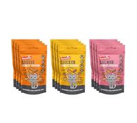 Rosewood Daily Eats Crunchy Cushions Variety Pack for Cats - Chicken, Cheese, and Salmon Flavour Treats with Taurine, Added Vitamins and Minerals, Small Bite Sized Cat Snacks, 12 Bags x 60g