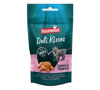 Rosewood Deli Kisses Cat Treats - Salmon and Seaweed Flavour Crunchy Cat Snacks with Seaweed Coating - Added Vitamins and Taurine - Natural Ingredients - No Added Sugar (60g)