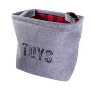 Rosewood Dog Toy Storage Basket - Grey Basket with Red Check Print Interior, Soft Fabric, Carry Handles - Lightweight Dog, Cat and Puppy Toy Organiser - Pet Storage Solution for Home - 33 x 24 x 30 cm