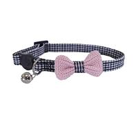 Rosewood Dogtooth Designer Cat Collar, Black & White Tweed with Pink Bow, Breakaway Quick Release, Adjustable Safety Collar with Bell for Cats & Kittens, Stylish & Classic Cat Collar