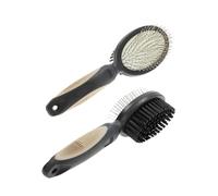 Rosewood Double Dog Brush - Small - 2 in 1 Dog Brush for Long and Short Fur - Black - Wire Pins and Bristle Brush for Grooming