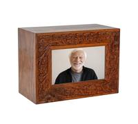 Rosewood Engraved Cremation Urn - Large Wooden Funeral Box for Adult Human Ashes 250 cu in | Handcrafted Memorial Urn with Secure Screw Base - Brown ( Natural )