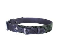 Rosewood Forest herringbone & grey leather dog collar 16-20", L