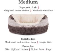 ROSEWOOD GREY & CREAM PLUSH SNUGGLE DOG BED OVAL UNIQUE STYLE 3 SIZES