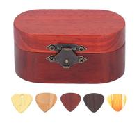 Rosewood Guitar Pick Holder Set, Solid Wood Storage Case with 5pcs Picks Portable Guitar Plectrum Case for Acoustic and Electric Guitar Mini Jewelry Box for Guitar Lovers