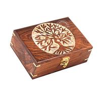 Rosewood Handmade Wooden Urn Tree of Life Engraving Handcarved Jewellery Box for Women-Men Jewel | Home Decor Accents | Decorative Boxes | Storage & Organiser (7" x 5.5" x 3.5", Tree - 2 White)