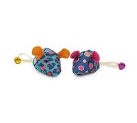 Rosewood Jolly Moggy Patchwork Mice Duo Cat Toy - Set of 2 Catnip-Infused Plush Mice With Jingle Bell Tails for Fun and Engaging Playtime