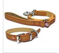 Rosewood Luxury Genuine Leather Dog Collar, Tan, 22-26 Inch