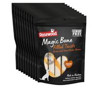 Rosewood Magic Bone Filled Twists for Dogs, Chicken with Peanut Butter Flavour Dog Treats, Rawhide Free, Medium Chews - 6pc, 195g (Case of 10 Packs)