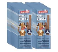 Rosewood Meat Sticks for Dogs - Made with Beef and Added Vitamins - No Artificial Colours or Flavours - No Added Sugar - Soft, Chewy Dog Treat Sticks for Training (Case of 20 x 24g)