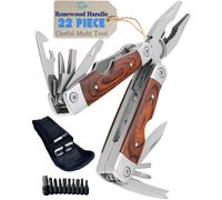 Rosewood Multi Tool, 22 in 1 Tools, Tough Multitool Belt Pouch, Needle & General Pliers, Screwdrivers - Phillips & Flathead, 10 Piece Bit Set, File, 2