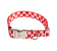 Rosewood Pink & Red Checkerboard Dog Collar - Adjustable Pet Collar for Small, Medium, Large Dogs - Stylish, Durable Collar with Metal Hardware - 18-28"