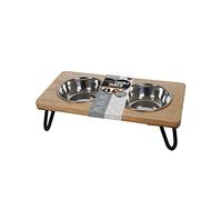 Rosewood Raised Wood Dog Bowl for Small and Medium Dogs and Cats With a Sturdy Elevated Stand and Two Stainless Steel Water and Food Bowls, Medium