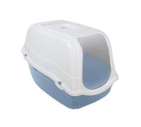 Rosewood Romeo Plastic Cat Litter Tray with Hood, Covered Cat Toilet, Charcoal Filter for Odour Control, Easy Clean - Light Blue/White