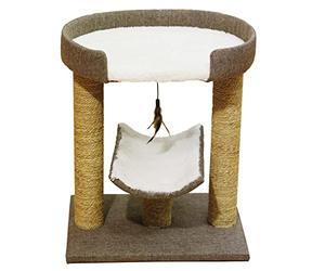 Rosewood Saffron Cat Scratching Post, Features 2 Posts & 2 Relaxing/Sitting Areas, Includes Hanging Feather Toy, Perfect for Play & Rest, Durable & Stylish