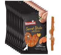 Rosewood Small Chicken and Carrot Sticks for Dogs - Real Meat Treats, Grain-Free, High Protein, Supports Dental Hygiene, No Added Sugar, No Artificial Colours or Flavours (Case of 10 x 80g)