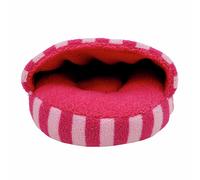 Rosewood Pink Stripe Sherpa Cat Bed - 2-in-1 Hideaway & Open Lounge Spot, Soft Boucle Interior, Cosy Hooded Cave Bed with Non-Slip Base, Machine Washable, 40cm