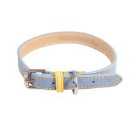 Rosewood Vegan Leather Dog Collar - Adjustable PU Leather Pet Collar for Small to Medium Dogs - Stylish, Durable Collar with Metal Hardware - Blue/Yellow, 14-18”