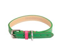 Rosewood Vegan Leather Dog Collar - Adjustable PU Leather Pet Collar for Small to Medium Dogs - Stylish, Durable Collar with Metal Hardware - Green/Pink, 14-18”