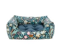 Rosewood x Morris & Co. Golden Lily Square Dog Bed, Medium - Luxury Reversible Pet Bed with Iconic William Morris Floral Print, Soft Washable Cushion, Padded Sides - Stylish Heritage Design