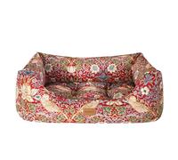 Morris & Co Strawberry Thief Print Square Pet Bed - Burgundy