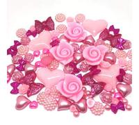 Rosey's Craft Shop 100 x Pink Collection x Mixed Flat backs Hearts Resin Pearls Bow Stars Embellishments Flatbacks card making Scrapbooking