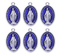 Rosfully 15pcs Saint Mary Virgin Miraculous Medal Rosary Catholic Big Charms DIY Necklace Bracelets Pendant Jewelry Making, Metal, No Gemstone, Blue