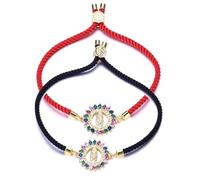 Rosfully 2PCS Mixed Rhinestones Virgin Mary Crucifix Miraculous Medals Handmade Bracelets Catholic Virgin Mary Saint Benedict Cross Adjustable Bracelet