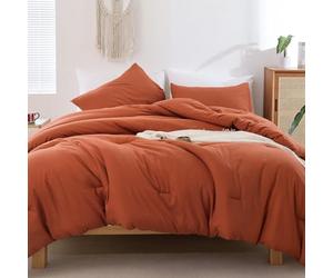 ROSGONIA Full Size Comforter Sets for Girls Boys Teens Burnt Orange,3pcs(1 Boho Comforter & 2 Pillowcases) Terracotta Dorm Bedding Kids Comforter Sets