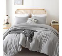 ROSGONIA Queen Comforter Set Grey, 3pcs Bedding Comforter Sets (1 Gray Comforter & 2 Pillowcases) All Season Soft Lightweight Bedspread Blanket Quilt